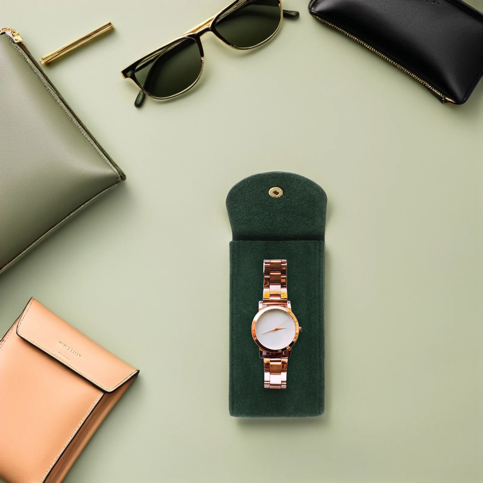 

2Pcs Travel Watch Bag Lint Soft Small Portable Watch Storage Pouch Organizer for Men Women Business Trip Holiday Use Green Black