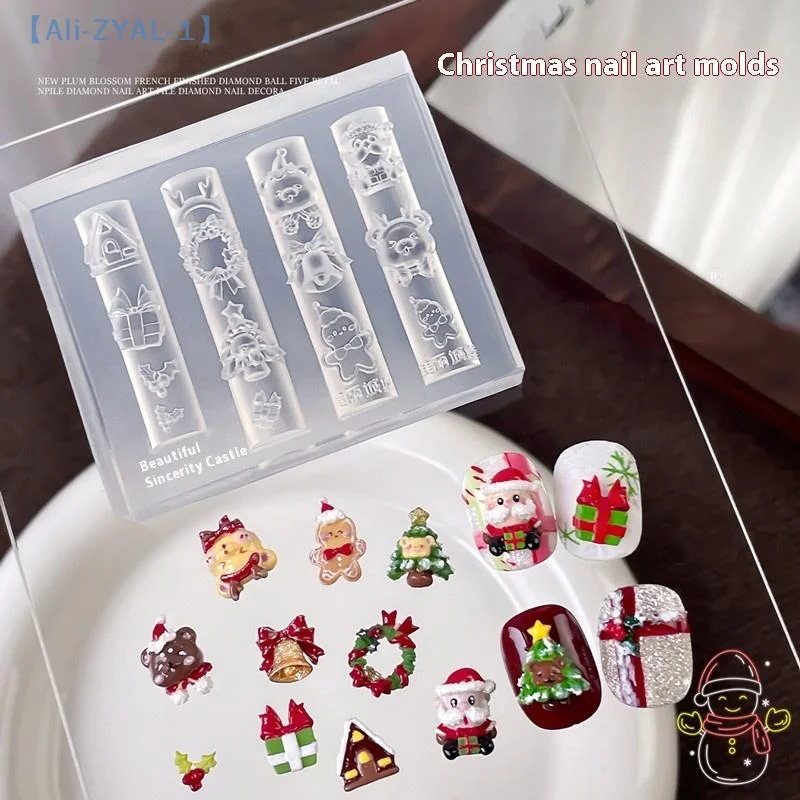 【ZYAL-1】1 Stuks Kerstsneeuwman Kerstboom 3d Nail Mold Kerstman Nail Decoraties Diy Ontwerp Siliconen Manicure Mold