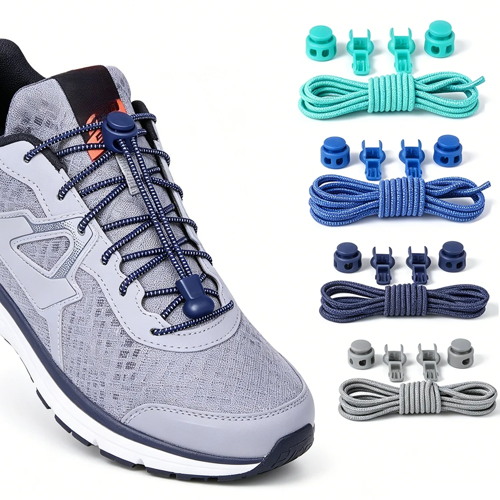 1 Pair Quick Lock No Tie Shoelaces, Elastic Lazy Laces, Adjustable Stretch Laces for Sneakers, Boots, Men Women Kids