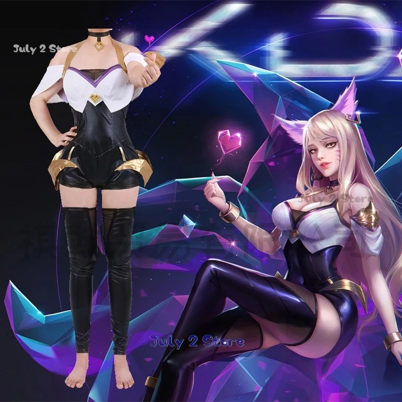 

Game LOL Spirit Blossom Ahri Cosplay KDA Tight Costume Sexy Girls Anime Dress Jumpsuits Party Halloween Suits Wig Ears Fullset