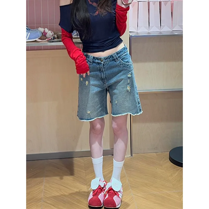 

Летние джинсовые брюки, женские шорты, джинсы, винтажные прямые короткие брюки, узкие брюки с высокой талией, повседневные простые вечерние брюки