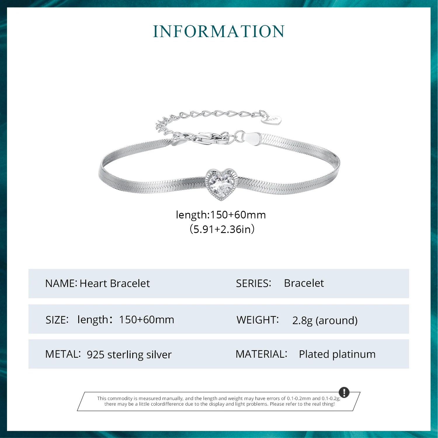 WOSTU 925 Sterling Silver Shining Heart Bracelet with Zircon Original Fine Jewelry for Women Party Wedding Romantic Gift