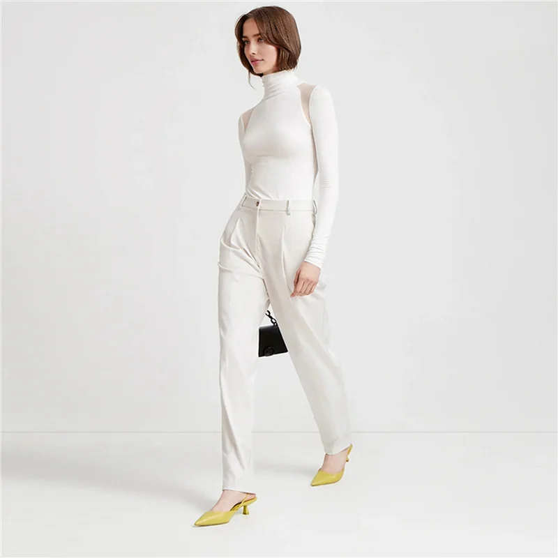 ABP-Women's Mesh Splicing Long Sleeve Tops See-Through Bodysuit Party Club Nightclub Bodysuit