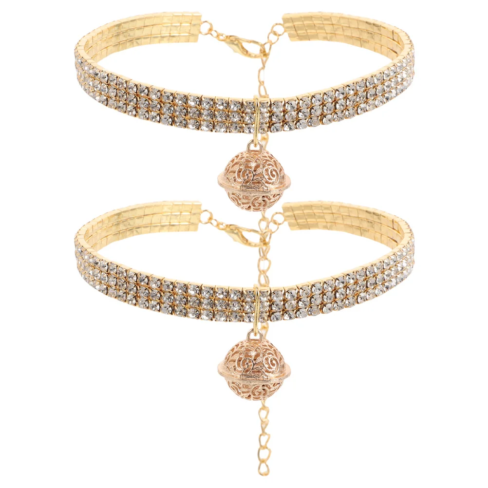 

2Pcs Pet Collar Rhinestone Adjustable Elastic Cat Dog Necklace Hollow Bell Bling Collar Accessories Elegant Small Dog Cat