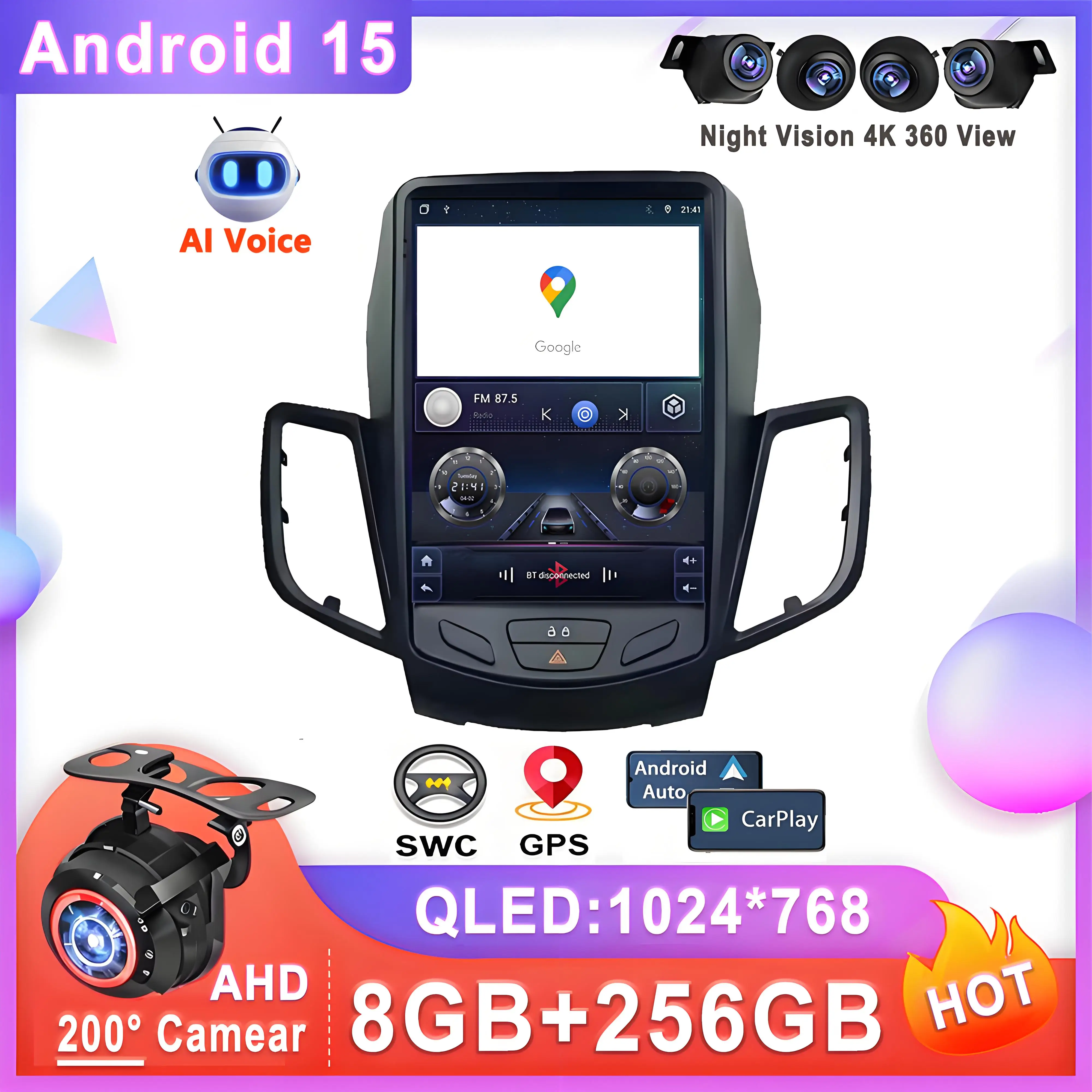 9.7 Inch For Ford Fiesta MK7 2009 - 2016 Android 15 Auto Multimedia Radio GPS android Monitor Screen TV lettore Video android