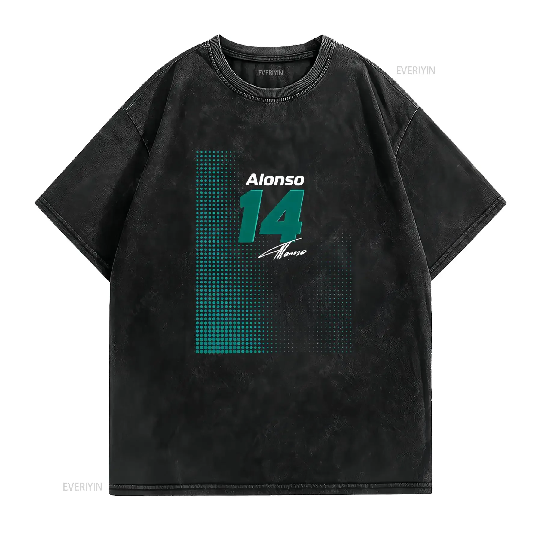 Camiseta Retro Alonso Campeón Mundial de Doble Temporada Cuello Redondo Casual Tejido Ligeramente Elástico Patrón vintage