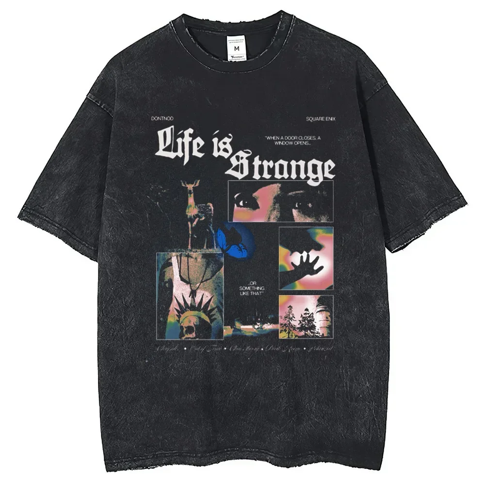 

Summer men's Life Is Strange Harajuku 100% pure cotton T-shirt Hip-hop Casual Washed retro clothing