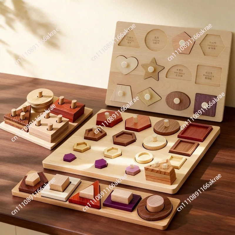 for  educational toys Solid wood geometric shape matching column set Fine movement training teaching aids
