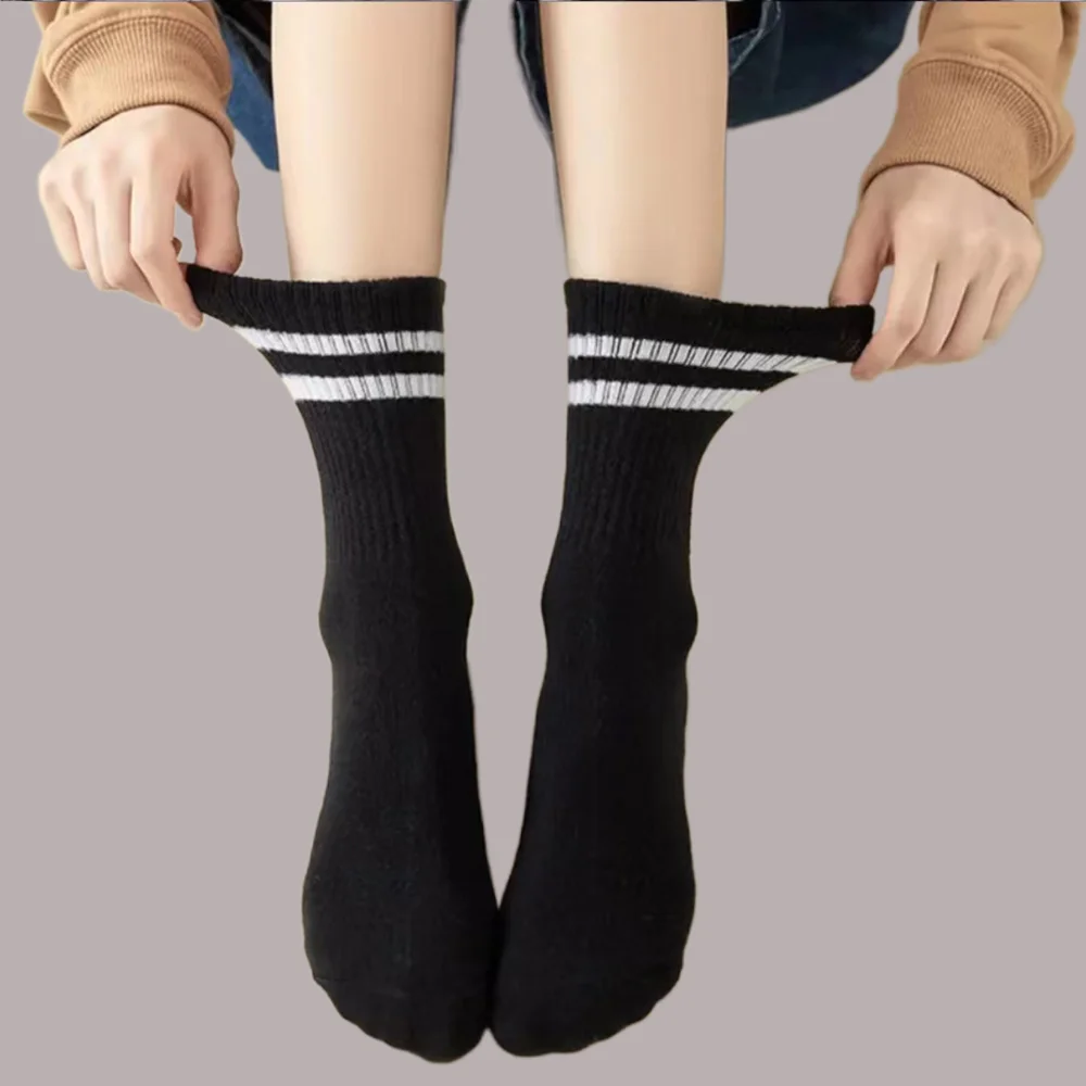 6/12 Pairs High Quality Women\'s High Tube Socks Comfortable Sweat Absorption Breathable Solid Colors Striped Female Casual Socks