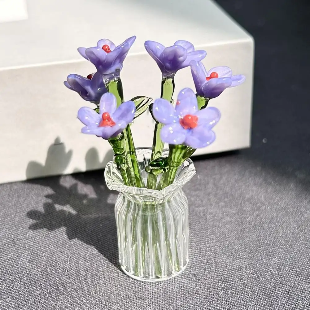 Glass Flower Decor Handmade Glass Flowers Hand-blown Glass Flower Bouquet with Vase Mini Floral Ornament for Home Decor Handmade