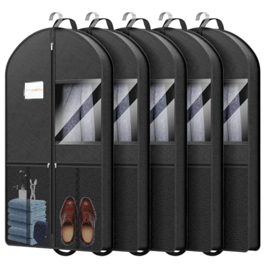 

Travel Garment Bag Suits Clothes:43 Inch 5 Packs Lightweight Breathable Zippered Black Fabric - Clothes Carry Short Men - Wardr