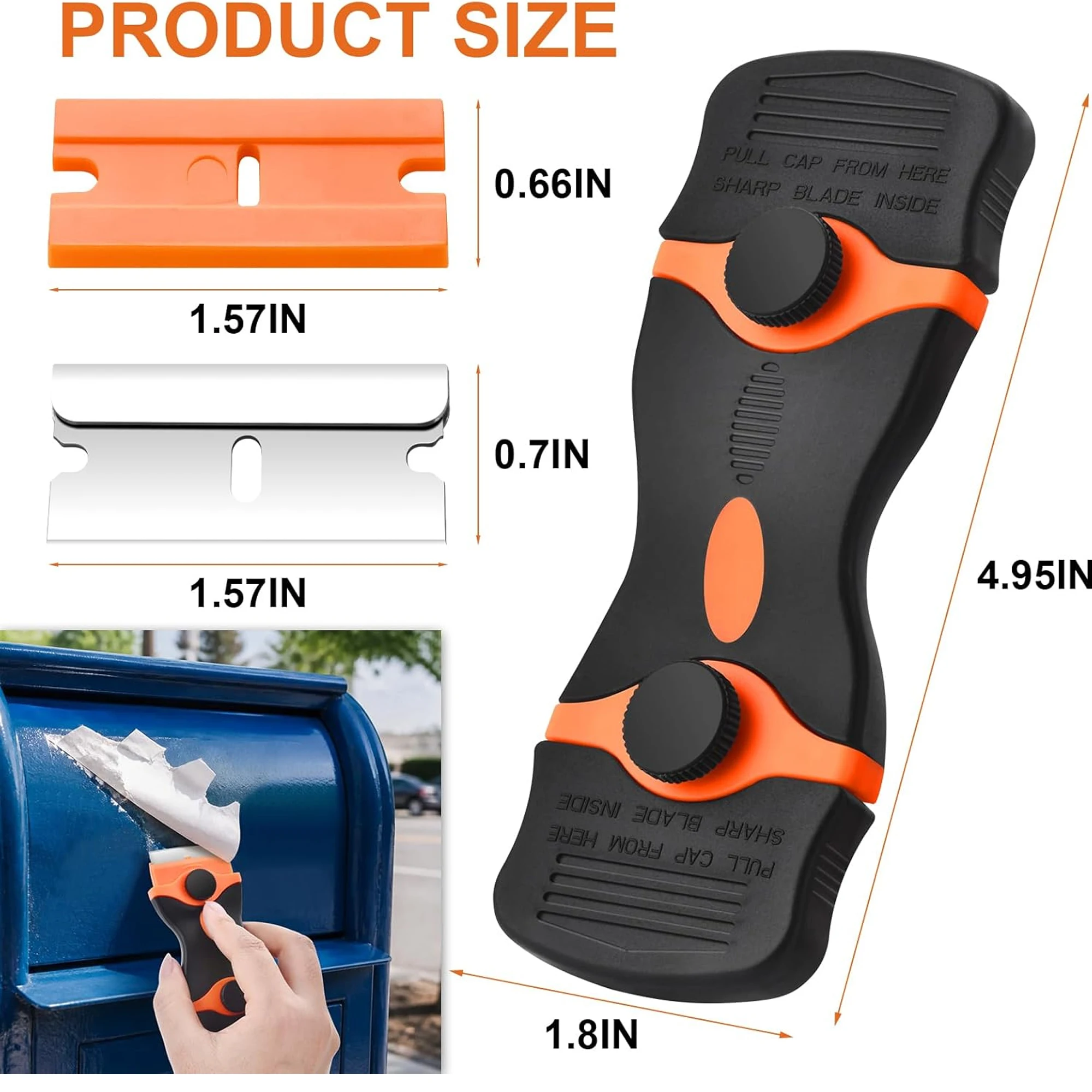10/100/200PCS Double Ended Plastic Razor Scraper Tool with Metal & Plastic Replacement Blades Set for Car Window Glass Decal