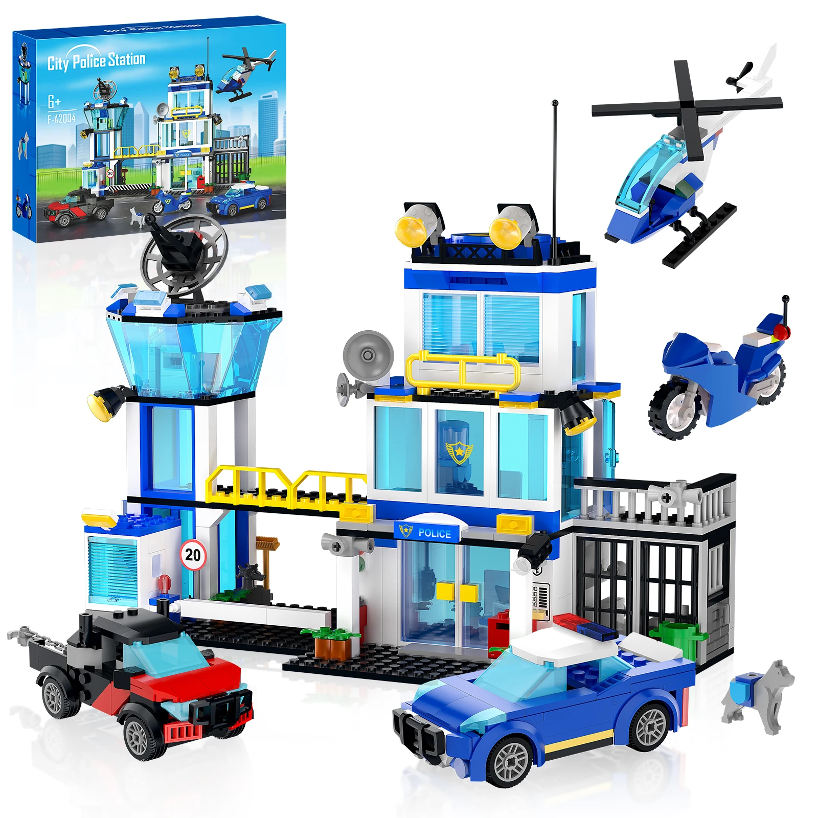 

City Police Station STEM Building Set, Helicopter, Police Car and Motorcycle Building Kit, Ideal Gifts for Kids Boys 6+, 634 PCS