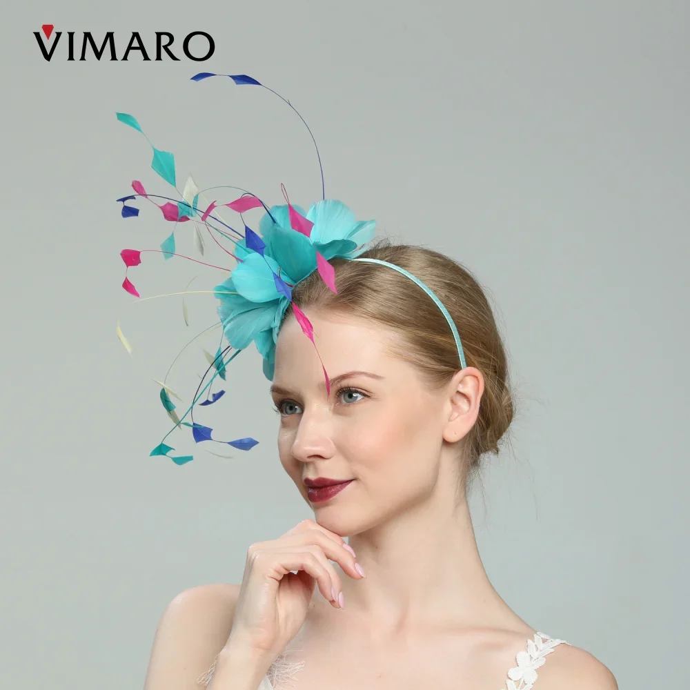 VIMARO Turquoise Feather Fascinators for Women Elegant Headbands Fascinator Hats for Women Wedding and Church Derby Hat Women