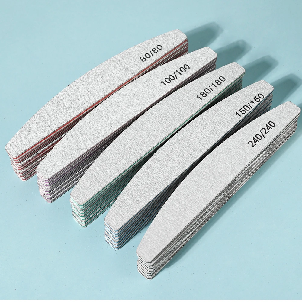 10pcs/Pack Professional Nail File 80/100/150/180/240 Grit Sandpaper Cuticle Remover UV Gel Polishing Buffer Files Manicure Tools