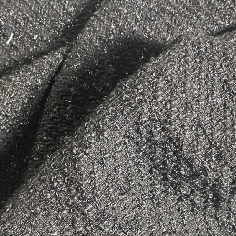 Black tweed fabric Wide 100cm x 150cm ladies Metallic shiny silk tweed fabric Woven Vintage  Circle Coarse Tweed Diy Coat Suit