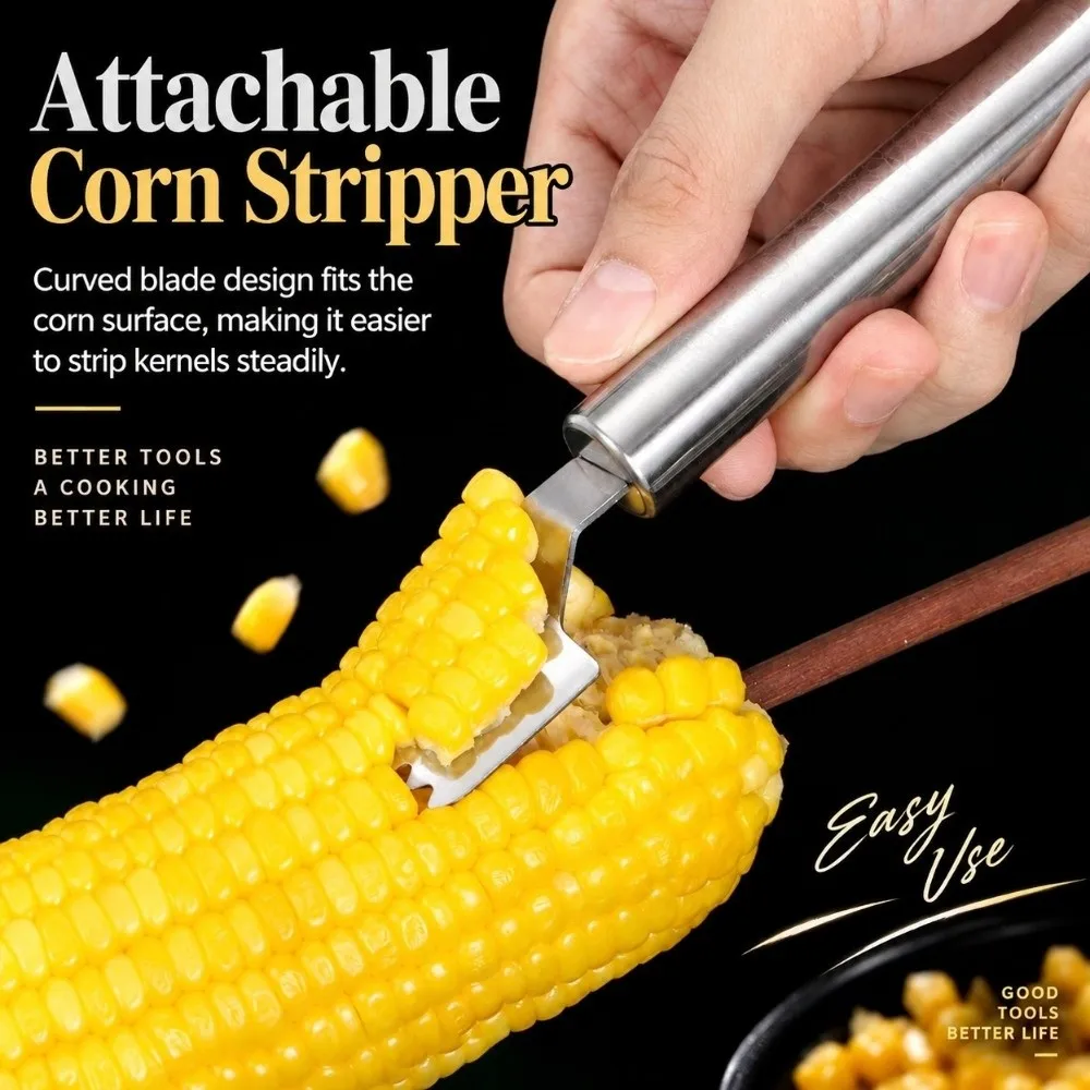 Household Stainless Steel Corn Slicer Manual Operation Bottle Opener Corn Kernel Stripper Sharp Blade Ergonomic Grip Corn Cutter