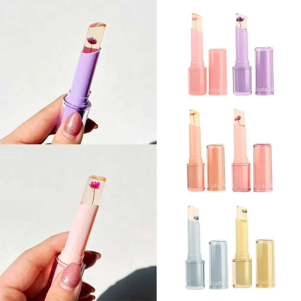 أحمر شفاه متغير اللون بزهرة مجففة ، أحمر شفاه شفاف يدوم طويلاً ، كريستال مرطب ، مستحضرات تجميل هلامية ، وردي ، L2p6 ، جديد