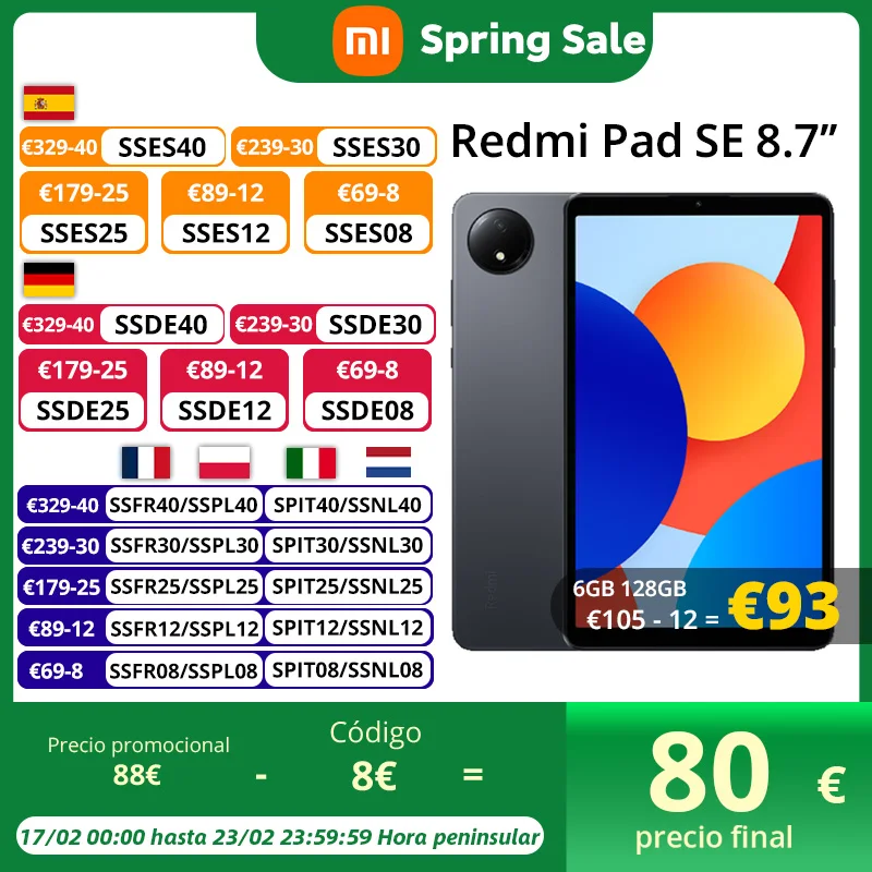 Original Xiaomi Redmi Pad SE 8.7 64GB 128GB MediaTek Helio G85 90HZ 8.7