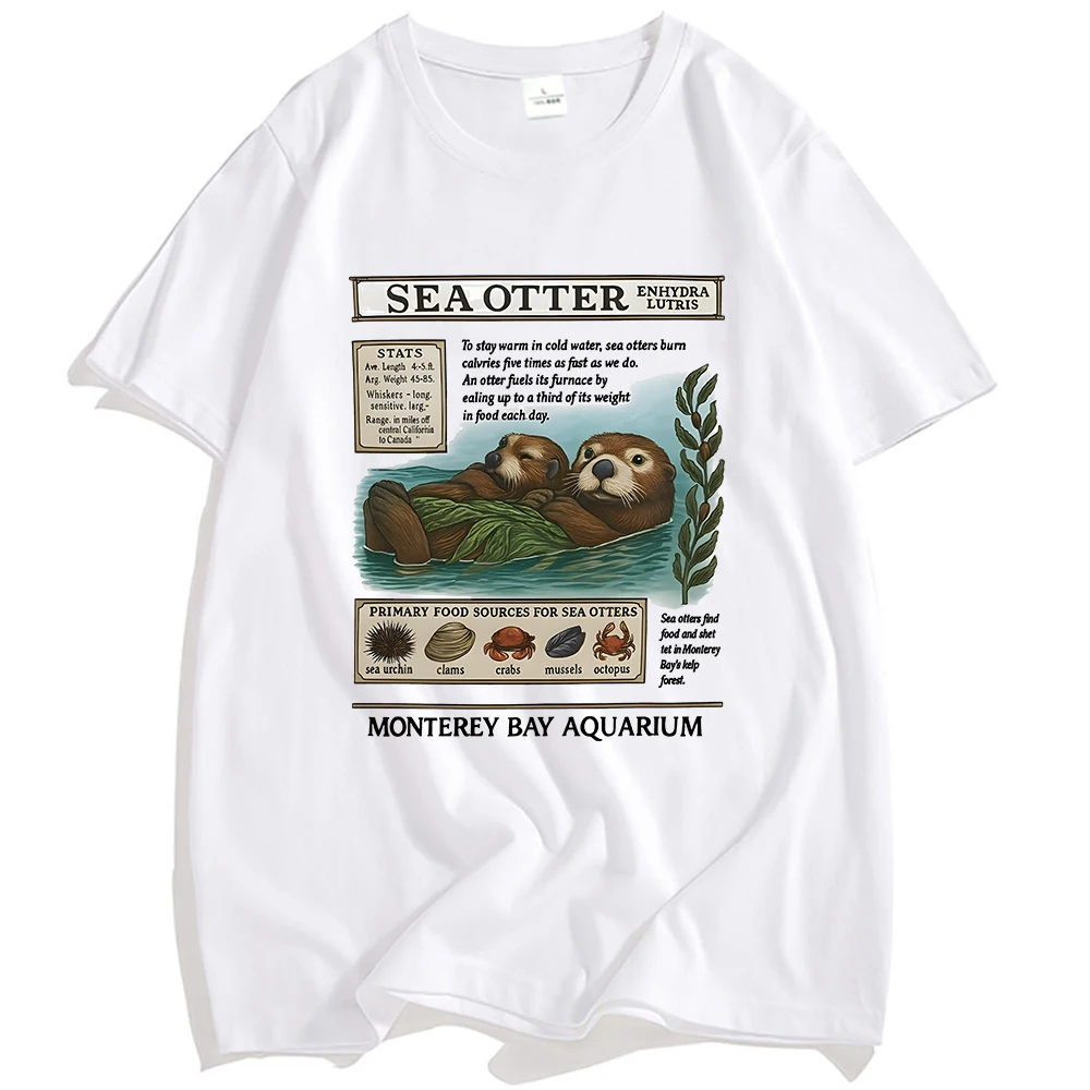 

Men Tees Sea Otter Monterey Bay Aquarium Tshirts Graphic Print Clothing Unisex Streetwear Short Sleeve Cotton Male T Shirts Tops