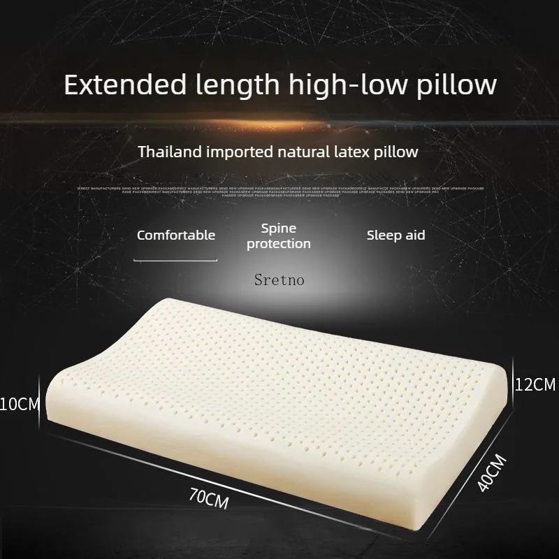 Natural Latex Extra Long Neck Pillow 70cm Cervical Support Height 7-12cm, Neck Pain Relief for Adults & Students, Home/Dorm Use