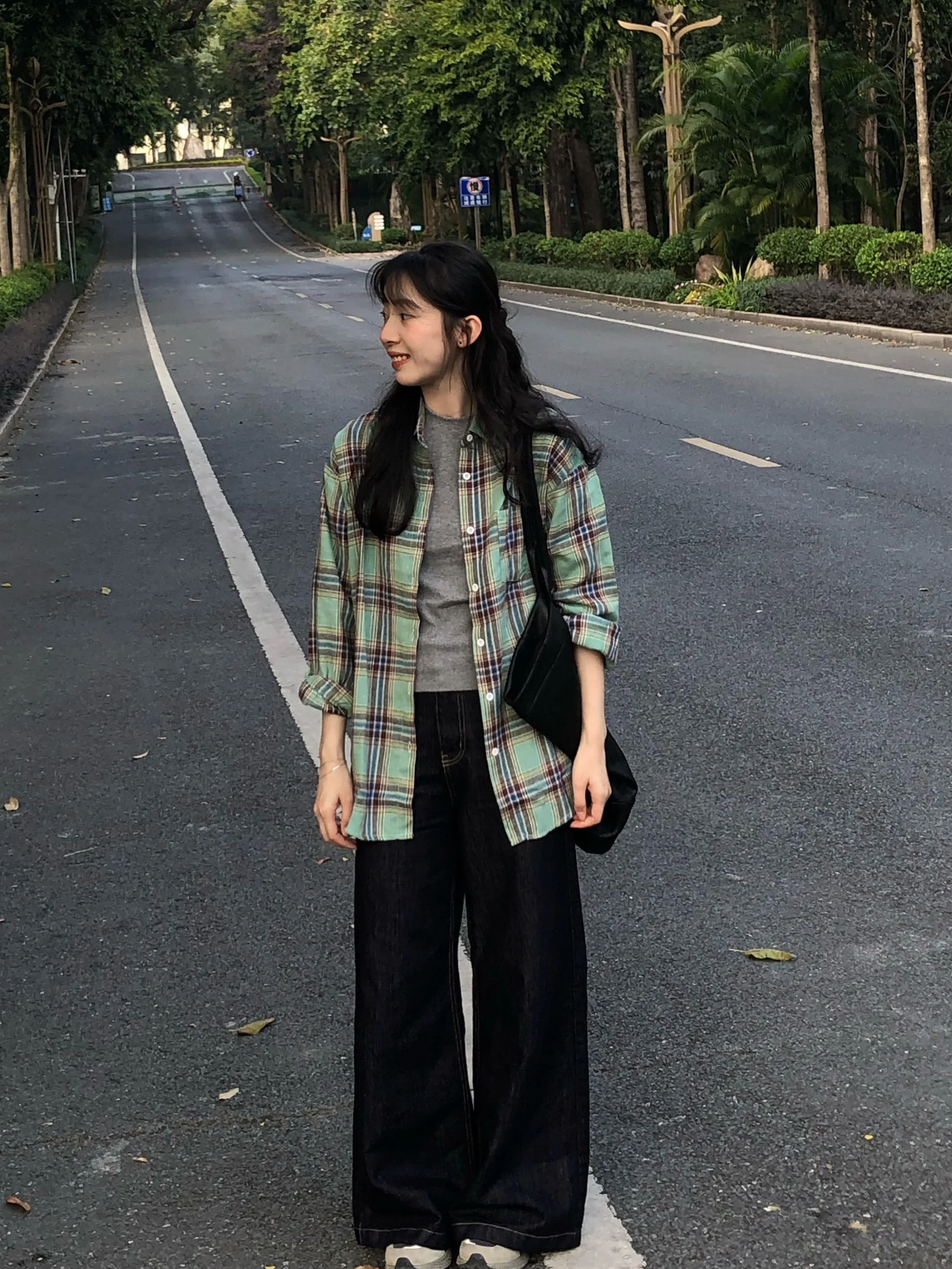 

Women's Casual Long Sve irt Mint Ice Tea Color Floing Plaid Patterned Cotton Polyester Blend Spring Small Size Versati...