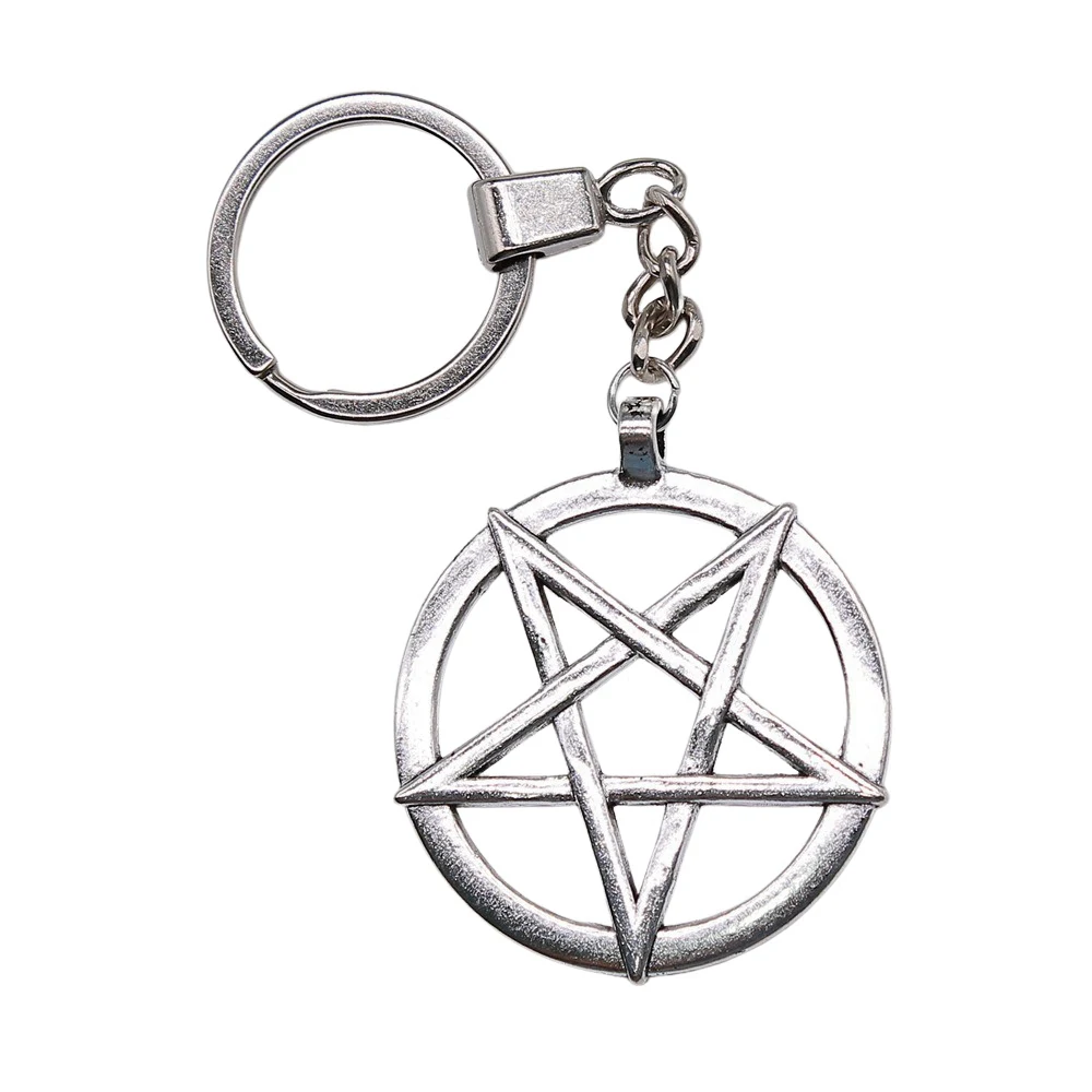 1pcs Inverted Pentagram Star Car Keychain Accesories Vintage Jewelry Gift Ring Size 30mm