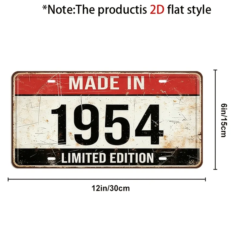 Made in 1954 Limited Edition Retro Rustic Year Number Aluminum Tin Sign Wall Art Decor for Garage Bar Man Cave 2D Flat Printing