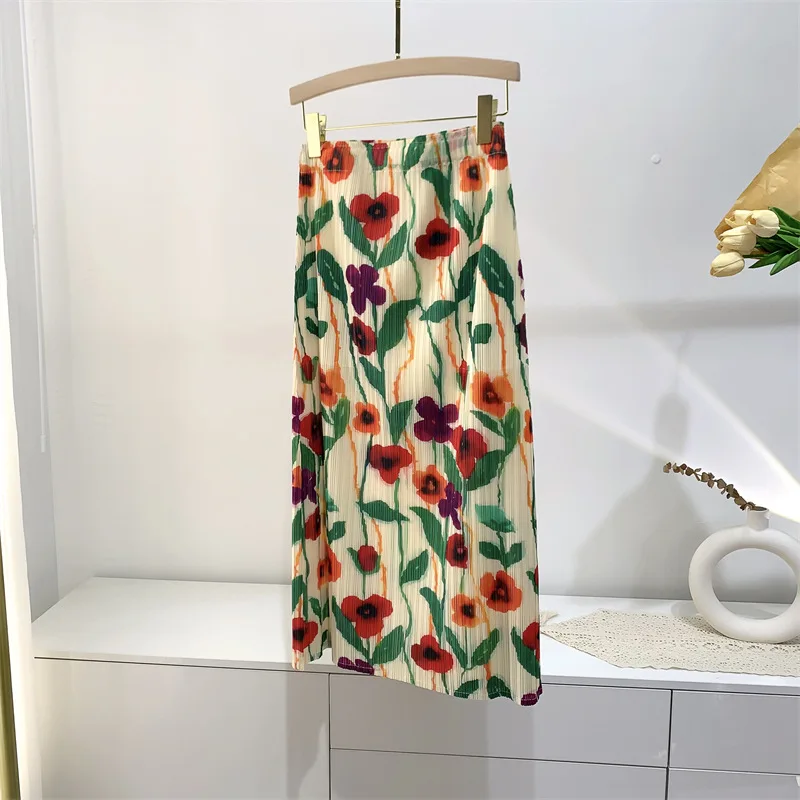 Gghk Miyake Geplooide Rechte Rok Zomer 2023 Hoge Taille Rug Split Casual Nieuw Design Dameskleding Maxi Rokken