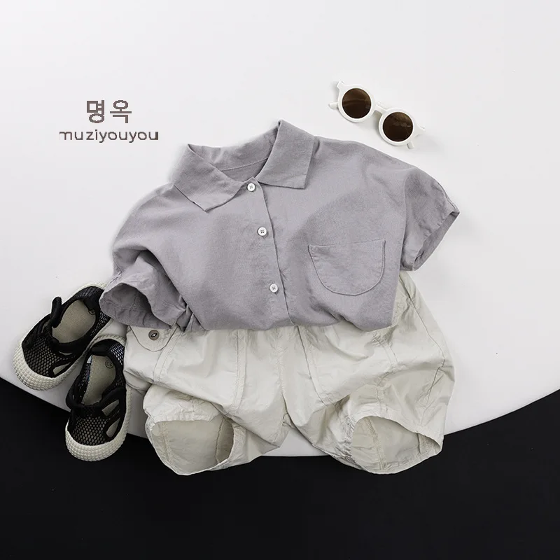 New Boys' and Girls' Shirts Short Sleeves Loose Casual Korean Fashion Trend 2026 Summer