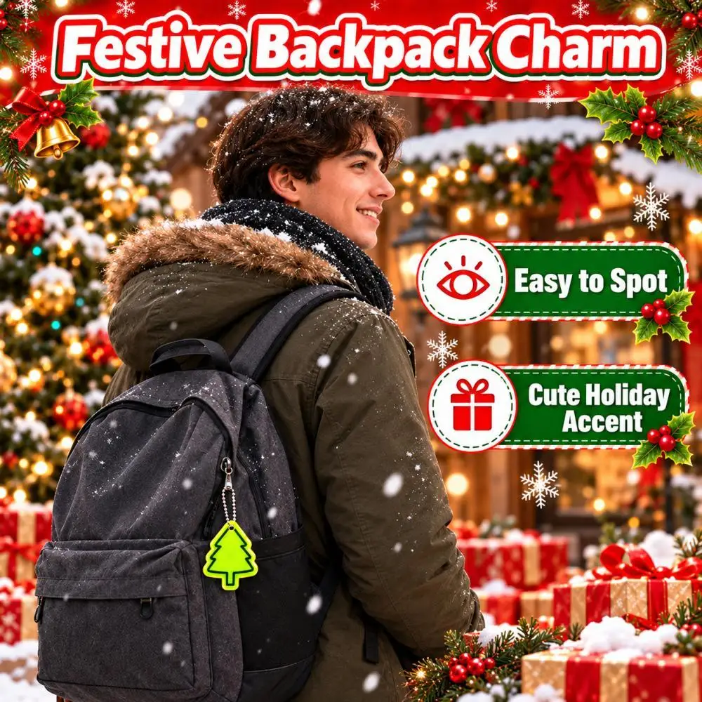 10 Pcs Christmas Tree Reflective Hanging Pendants Safety Reflectors for Backpacks Keys Xmas Decor Holiday Party Favors Outdoor