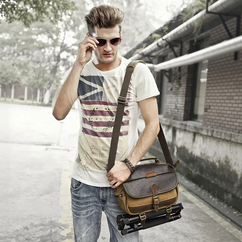 Retro DSLR camera bag, canvas crossbody photography bag,mirrorless camera storage, anti-shock digital bag,men's outdoor camera