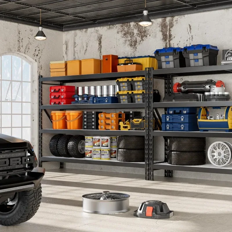 

8000LBS Storage Shelves, 77" Extra-Wide Garage Shelving, Heavy-Duty Metal Shelving Unit, Adjustable 4-Tier Garage Storage Rack