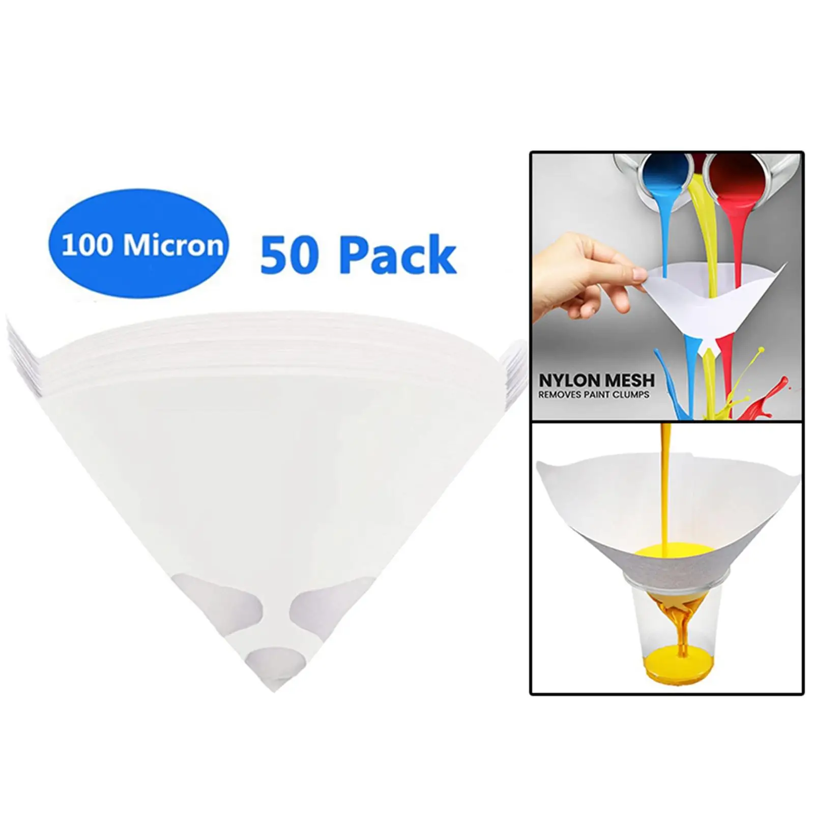 50Pack Set Paint Filter Funnel Fine Mesh Disposable for Automotive Arts