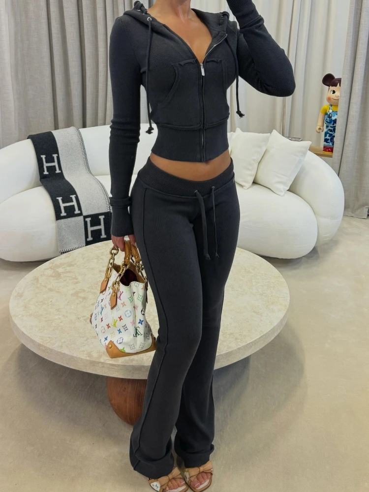 Nell'autunno e nell'inverno del 2025, giacca da donna sexy e piccante slim fit traforata con coulisse e cerniera corta ombelico esposto Y2K