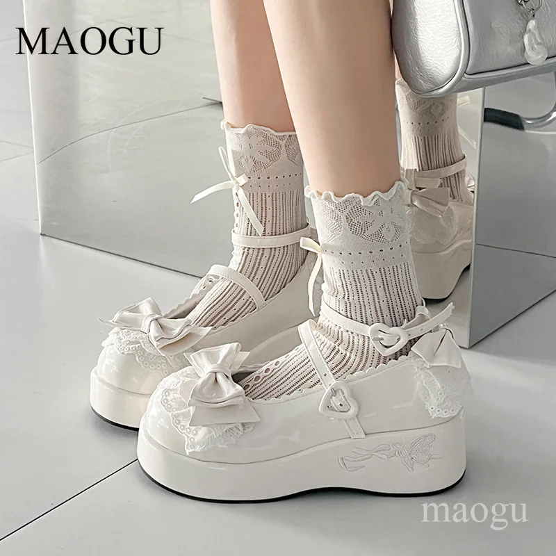 

Женские туфли Мэри Джейн на платформе в стиле Sweet Lolita с кружевом, бантом и пряжкой, на массивной подошве, для косплея, милые туфли для девочек