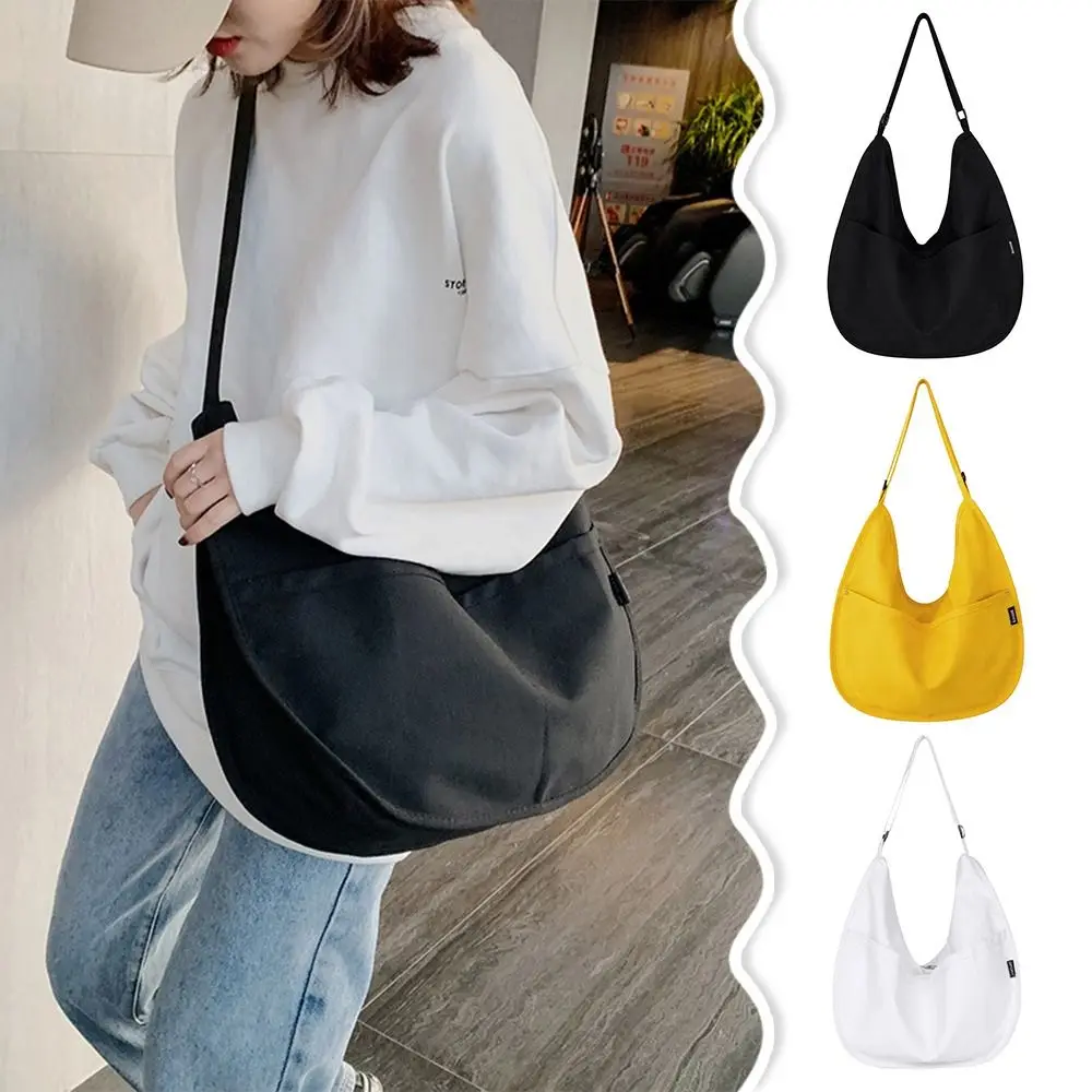

Simple Canvas Women's Dumpling Bag Solid Color Large Capacity Crossbody Bags Handbags for Travel and Commuting