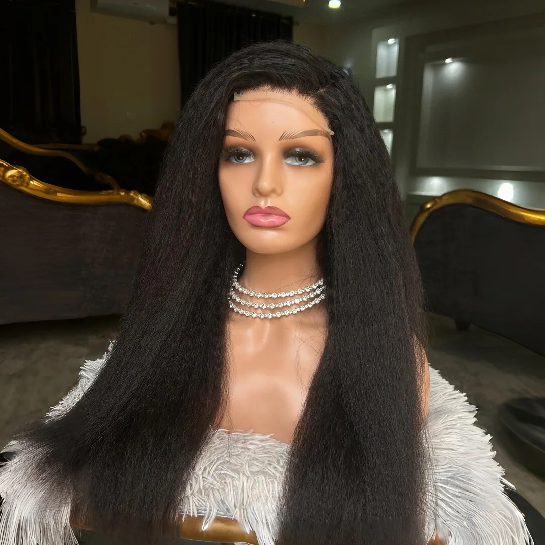 

28-дюймовый длинный бесклеевой странный прямой яки натуральный черный мягкий парик фронта шнурка для женщин с волосами ребенка предварительно выщипанные ежедневно