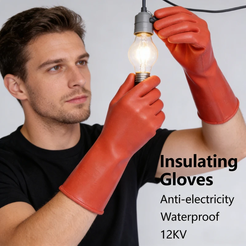

Красные изоляционные перчатки для электрика, резиновые защитные перчатки с повышенным напряжением, промышленные изоляционные варежки 12 кВ
