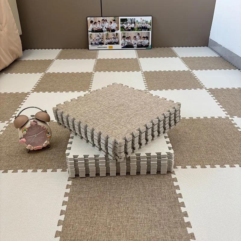Washable Cotton Linen Patchwork Rug Tiles X Cm Square Modular Floor Mat Thin Or Thick Base Options Bedroom Living Room Nursery