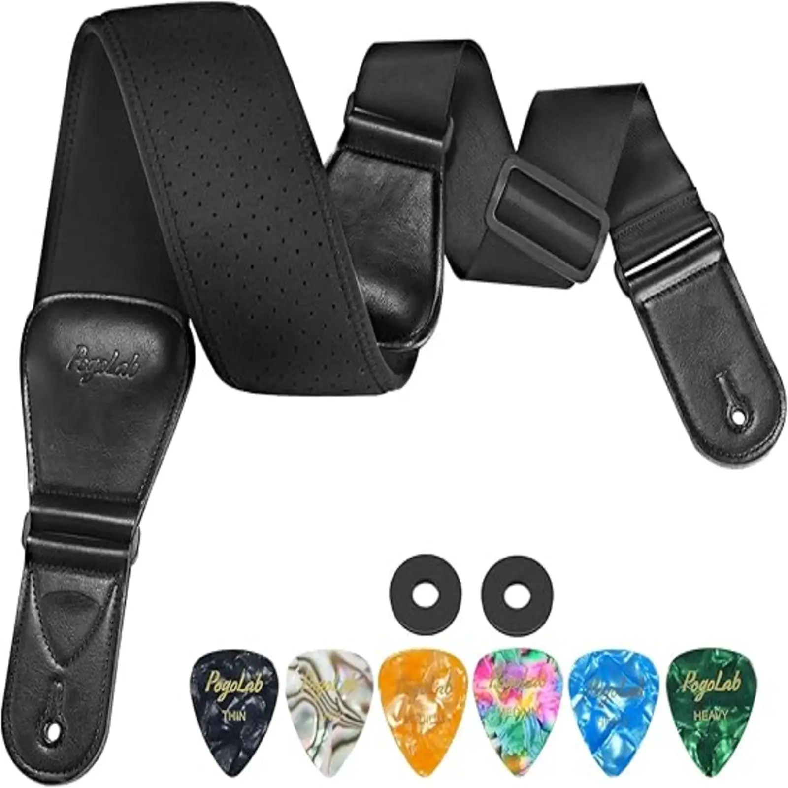 POGOLAB PGS-15 Guitar Strap for Electric & Bass Wide Padded Straps with Adjustable Length 44-54 inches Pick Holder Locks Picks