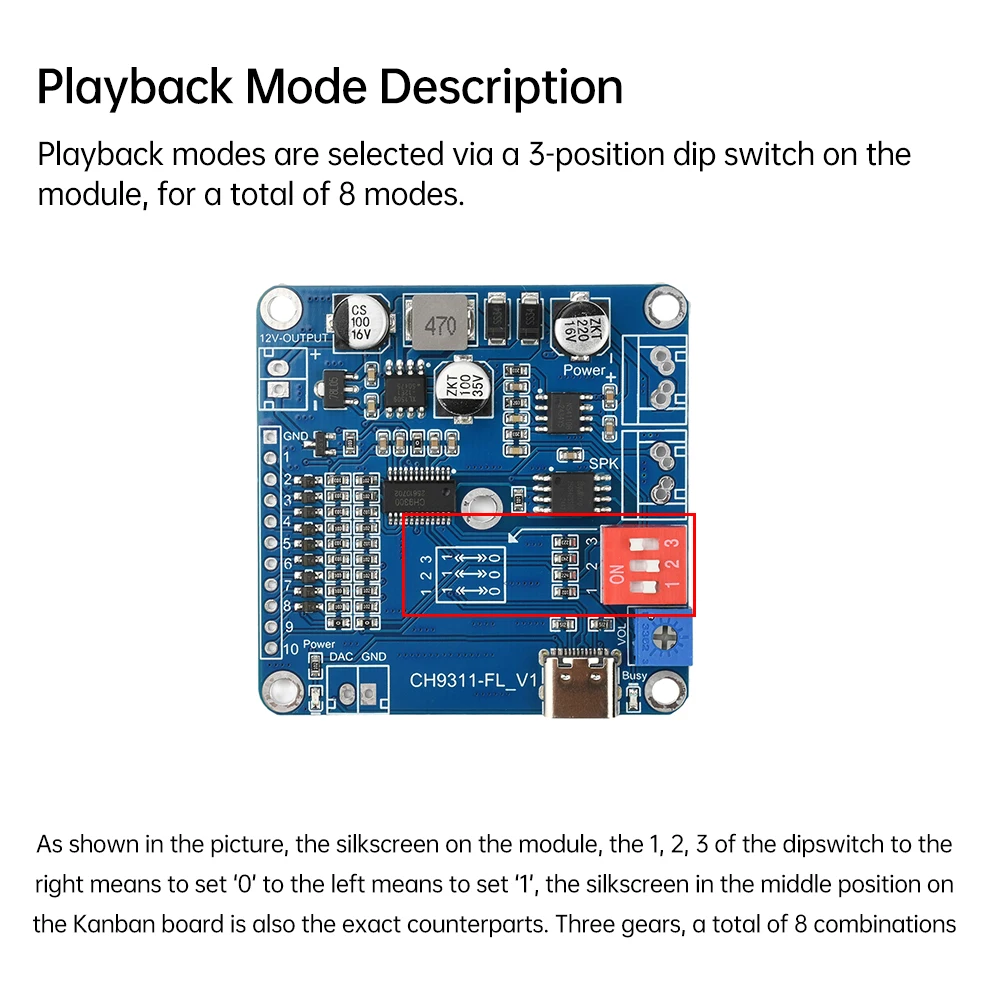 Modulo di riproduzione audio DC 6~35V 20W Scheda amplificatore audio 10 canali Modalità di riproduzione multipla controllata in modo indipendente