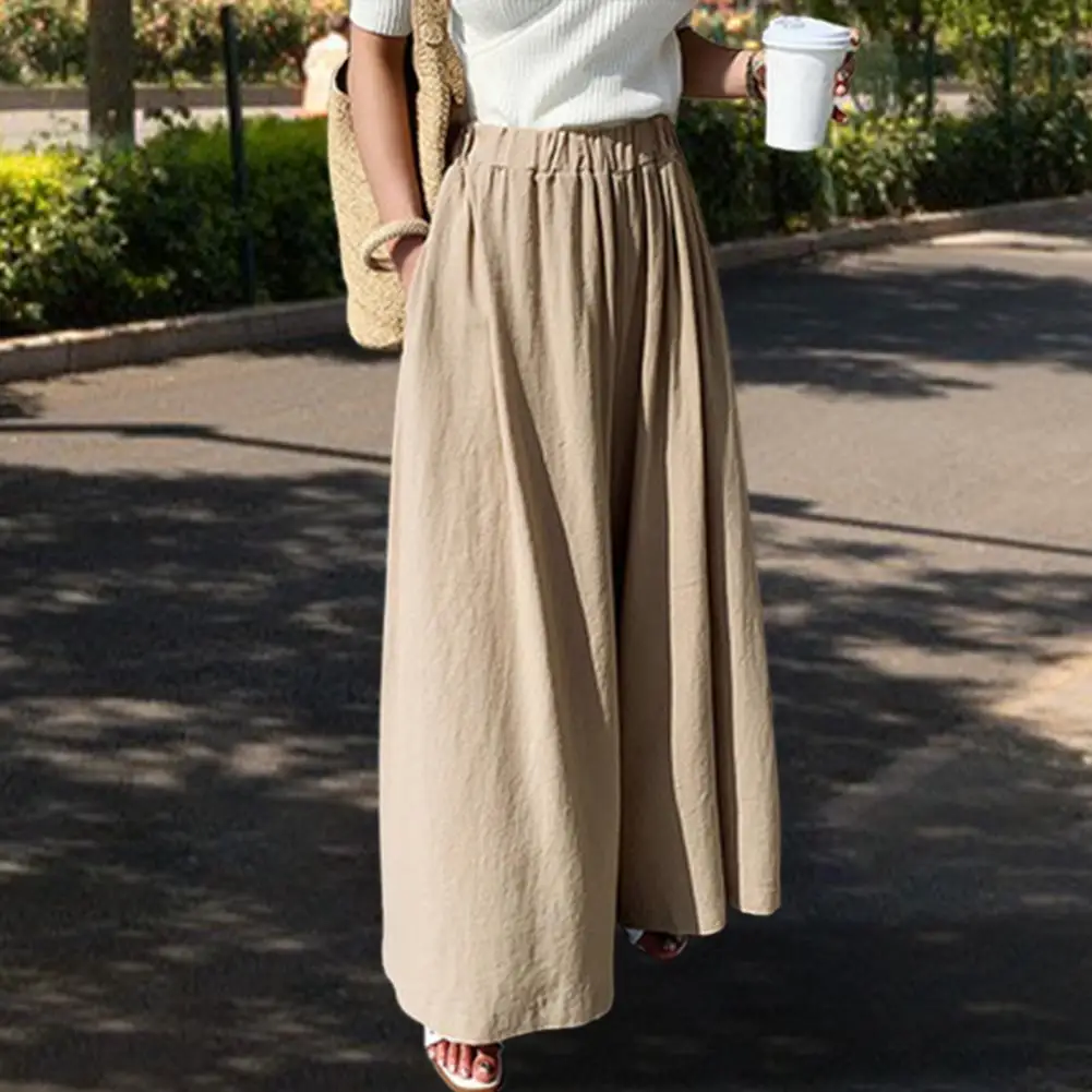 Summer Women's Fashion Solid Color Linen Wide-leg Pants Skirts Harajuku Baggy Trousers Casual Pants