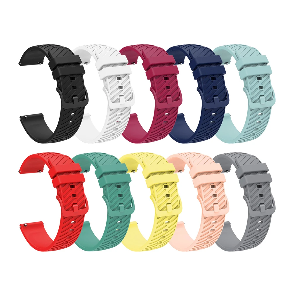 Ремешок силиконовый для наручных часов, сменный однотонный браслет в полоску для Samsung Huawei Garmin, ширина 18/20/22 мм