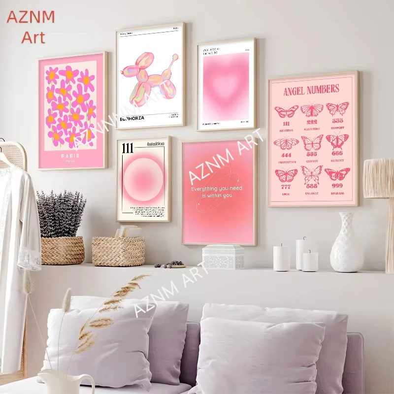 Rosa Blumenmarkt Ausstellungs-Leinwandbild Engelszahl Abstraktes Poster Wandkunst Poster Schlafzimmer Mädchenzimmer Rahmenlose Wanddekoration