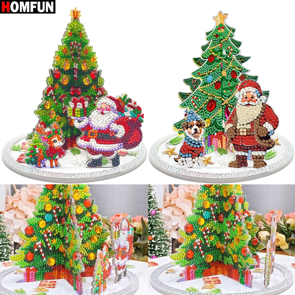 Homfun 3D งานประดิษฐ์ศิลปะเครื่องประดับโต๊ะแบบทำมือชุดซานตาคลอสต้นคริสต์มาสของขวัญตกแต่งโต๊ะภาพโมเสคแบบสามมิติ