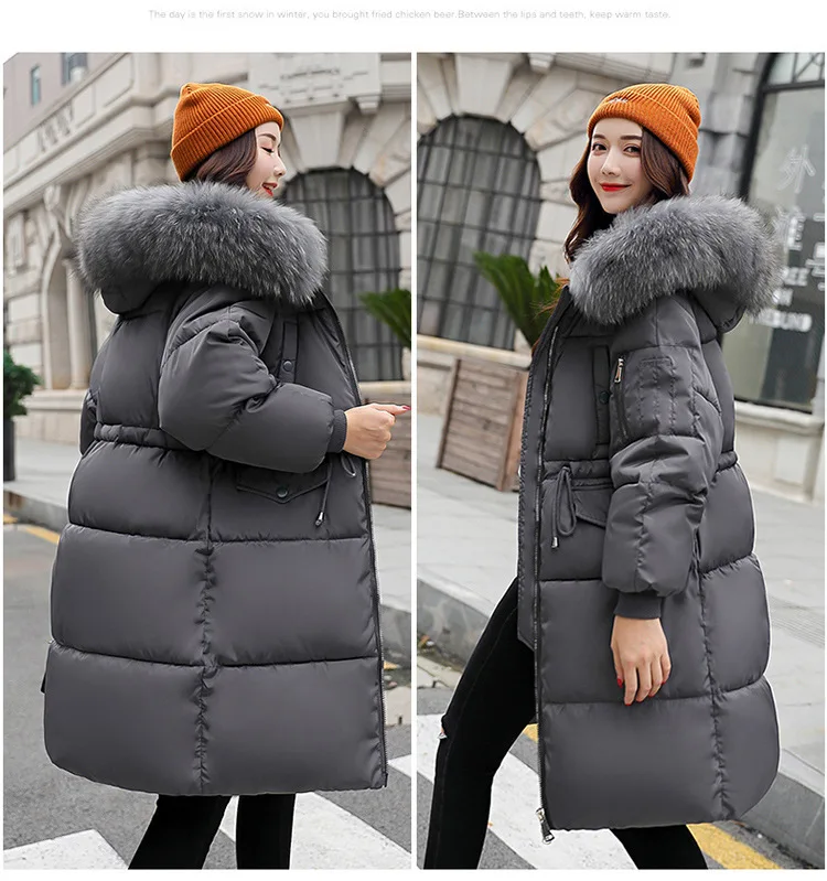 Korean Fashion Winter Solid Color Long-sleeved Down Cotton Jacket Women Bread Fur Collar 2026 New Korean Version Thickened Coat