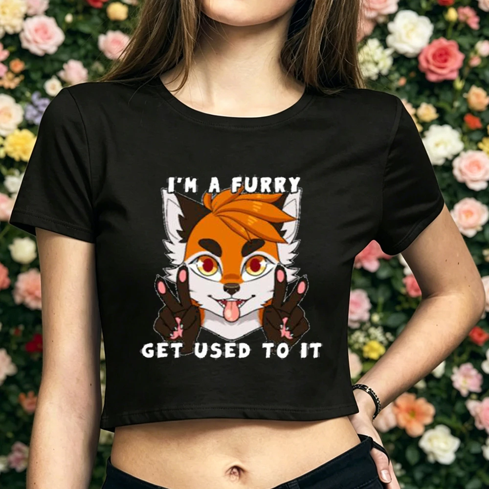 Furry crop top girl korean fashion kawaii funny summer gyaru shirt cute meme gyaru cutecore