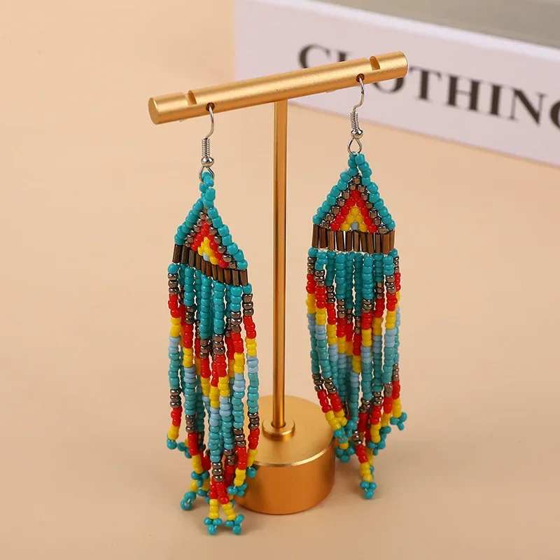 Fringed earrings  Hand woven  Versatile  fashion  multi-storey  Beading  Bohemia  alloy  ma'am  Rice bead earrings