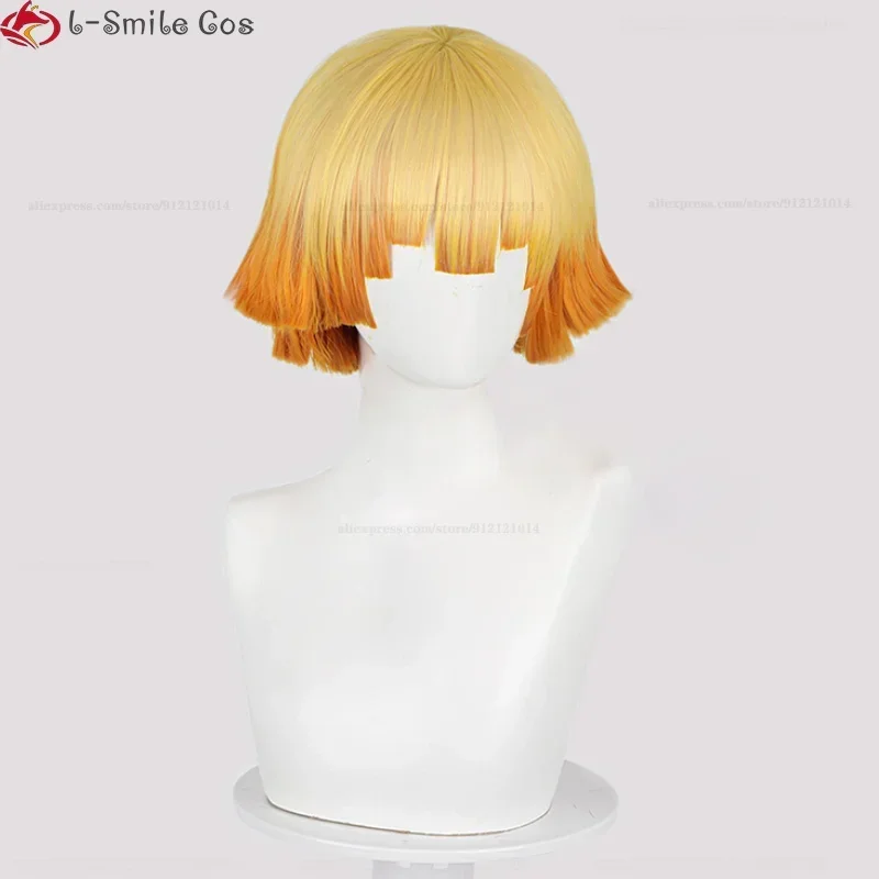 

Halloween Perruque Cosplay Zenitsu Agatsuma de haute qualité, perruques Anime courtes dégradées orange doré